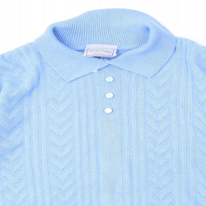 In Stitches Womens Blue Collared  Acrylic Pullover Jumper Size M