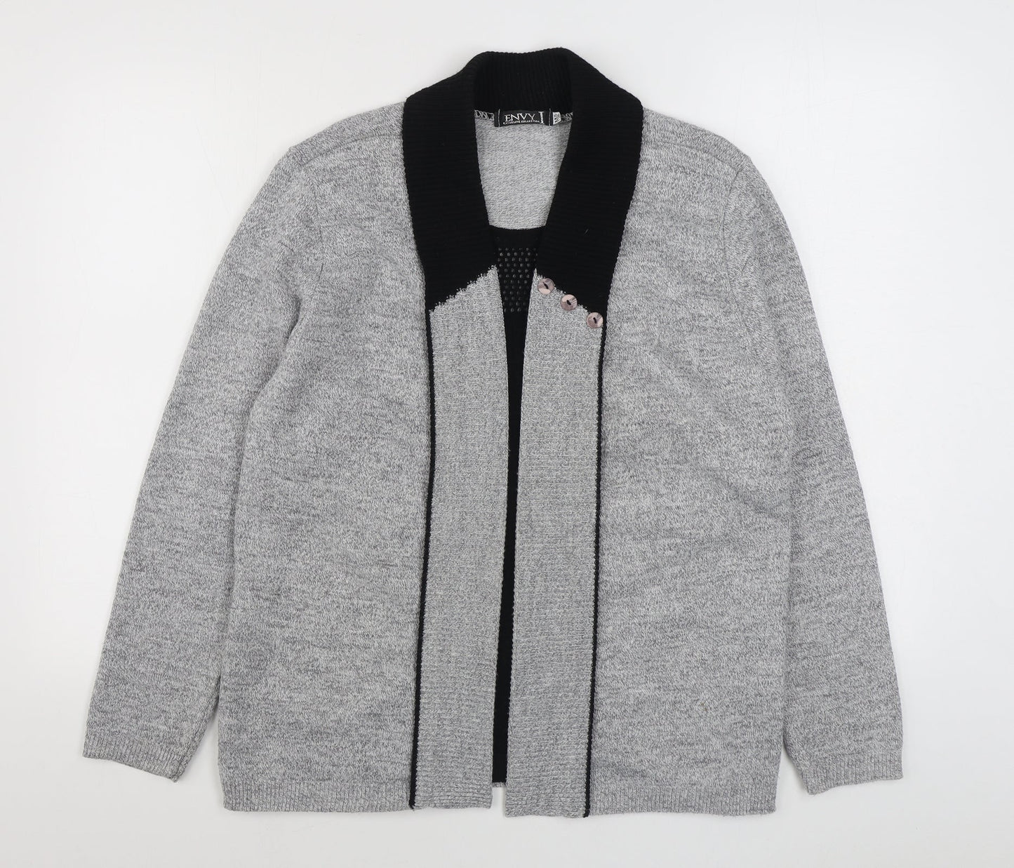 Envy Womens Grey V-Neck  Acrylic Cardigan Jumper Size M
