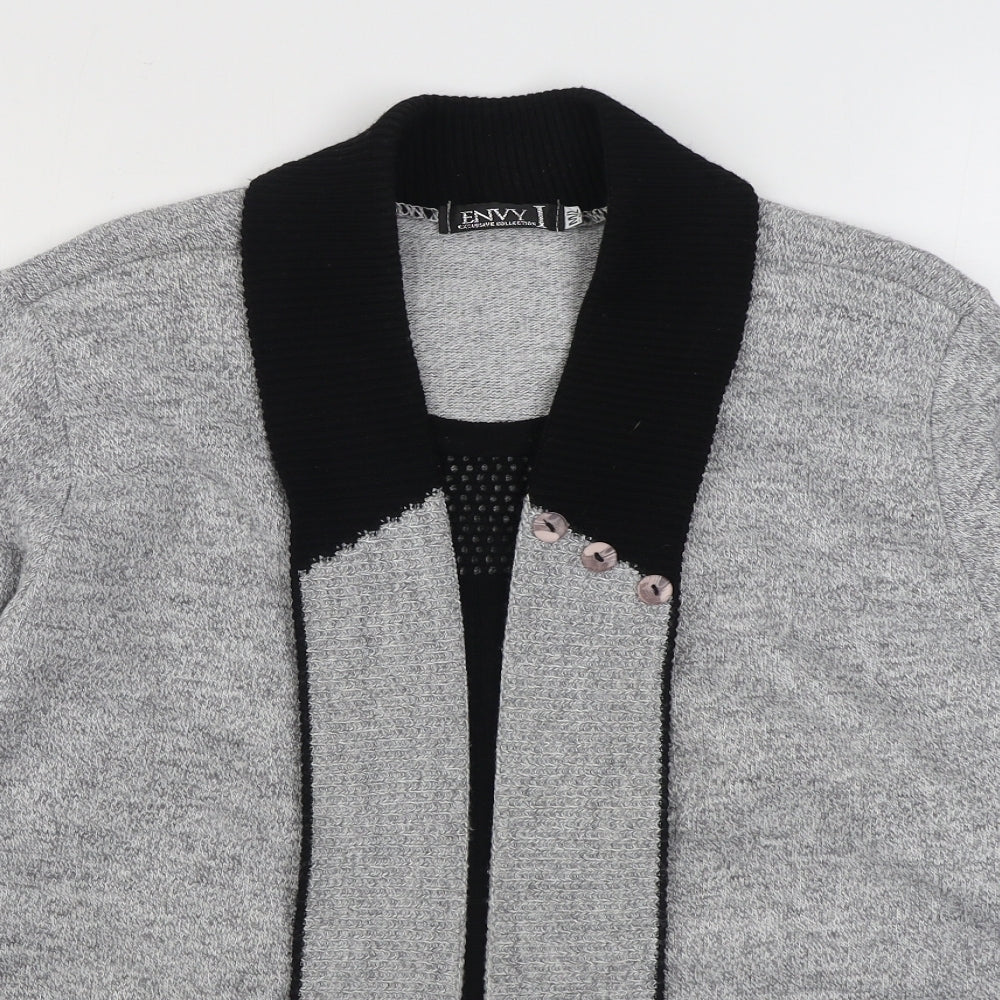 Envy Womens Grey V-Neck  Acrylic Cardigan Jumper Size M