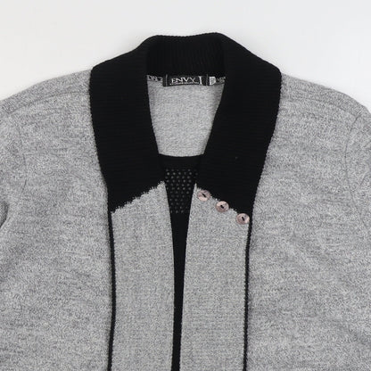 Envy Womens Grey V-Neck  Acrylic Cardigan Jumper Size M