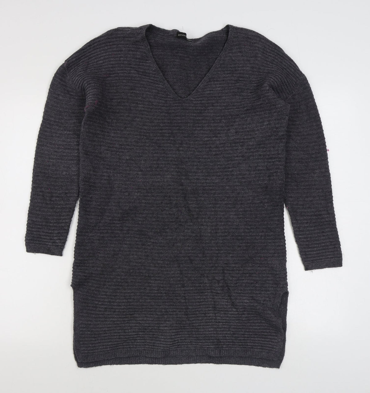 Anonimous Womens Grey V-Neck  Acrylic Pullover Jumper Size M