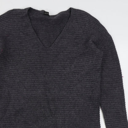 Anonimous Womens Grey V-Neck  Acrylic Pullover Jumper Size M