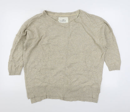 H&M Mens Beige Round Neck  Cotton Pullover Jumper Size L