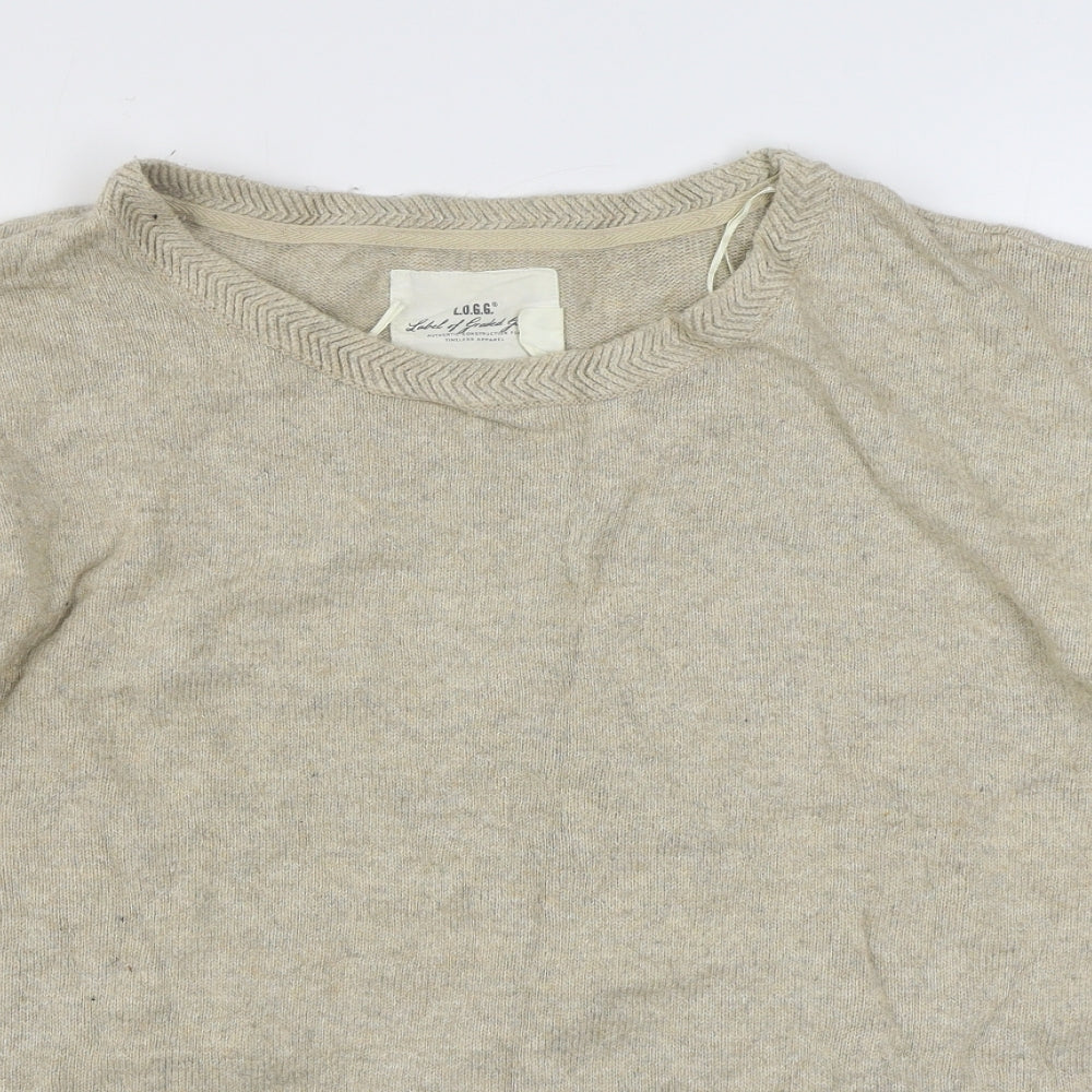 H&M Mens Beige Round Neck  Cotton Pullover Jumper Size L