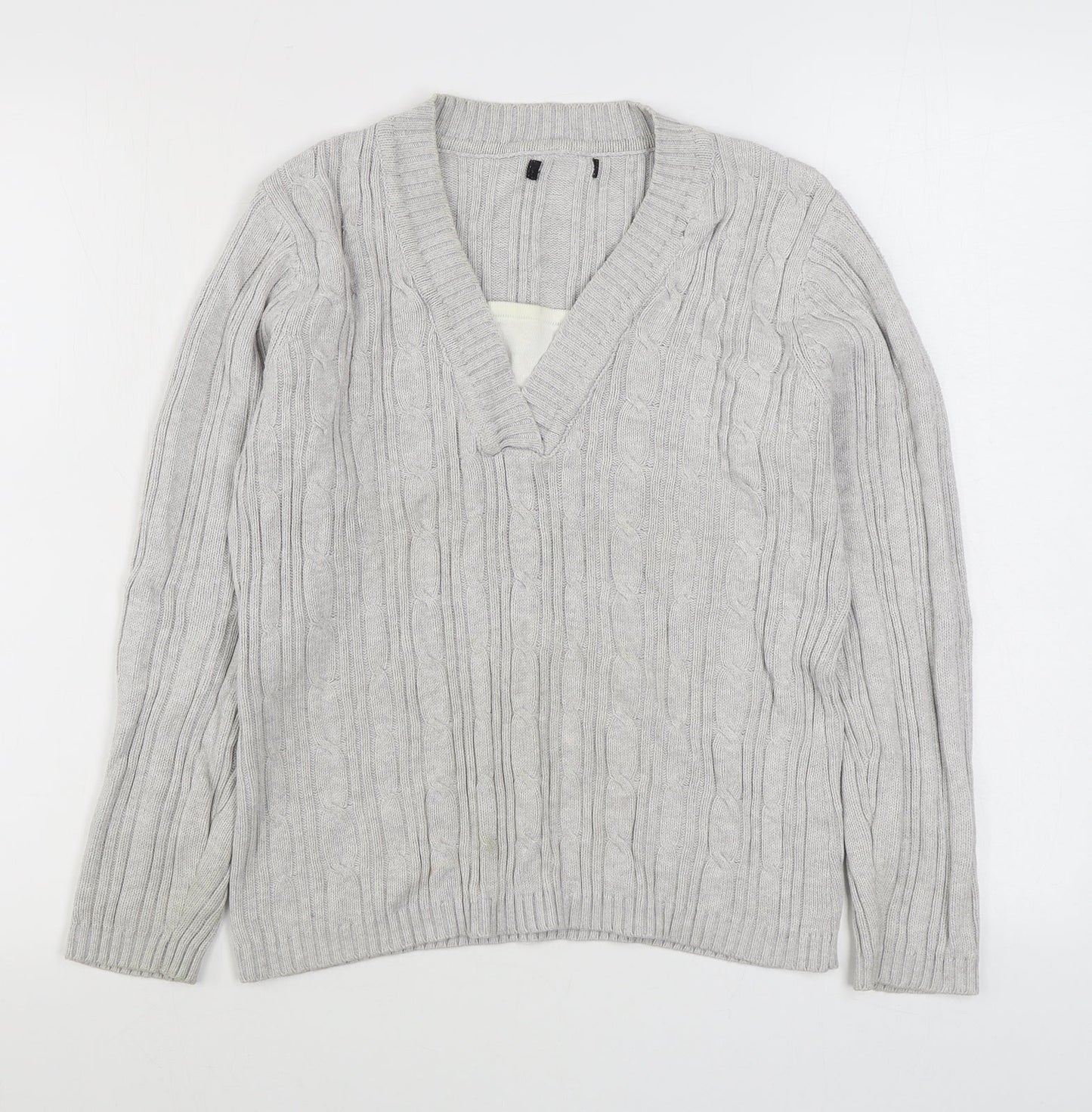 BM Mens Grey V-Neck  Cotton Pullover Jumper Size M