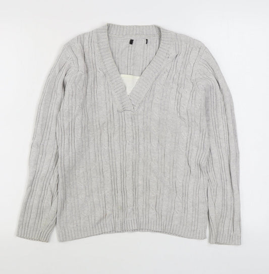 BM Mens Grey V-Neck  Cotton Pullover Jumper Size M