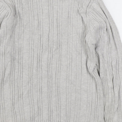 BM Mens Grey V-Neck  Cotton Pullover Jumper Size M