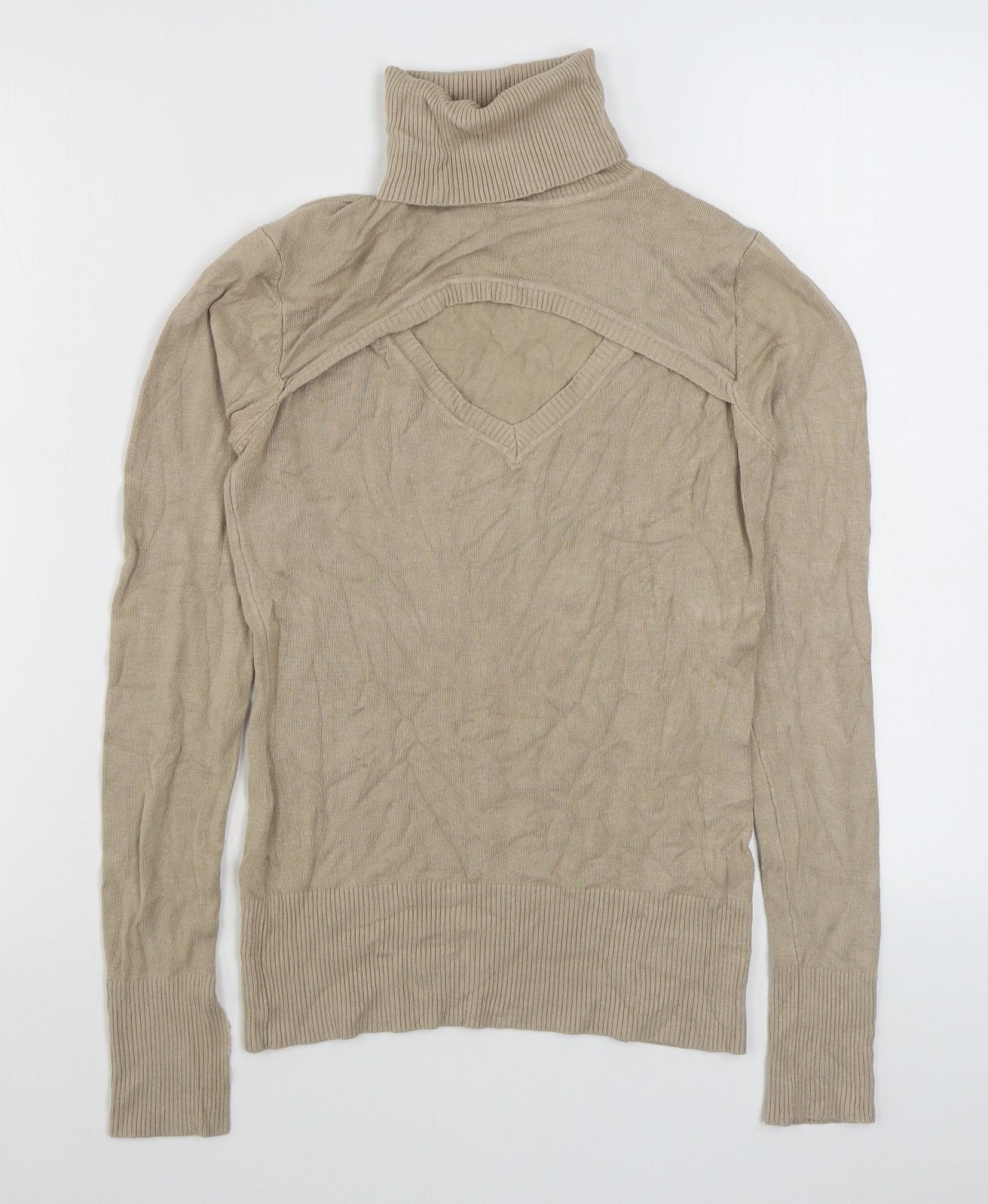 In Style Fashion Womens Beige Roll Neck  Polyester Pullover Jumper Size M