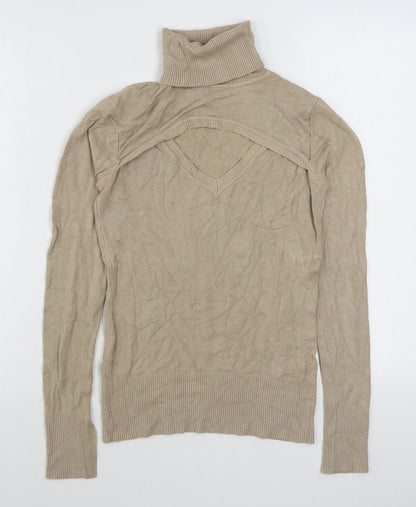 In Style Fashion Womens Beige Roll Neck  Polyester Pullover Jumper Size M