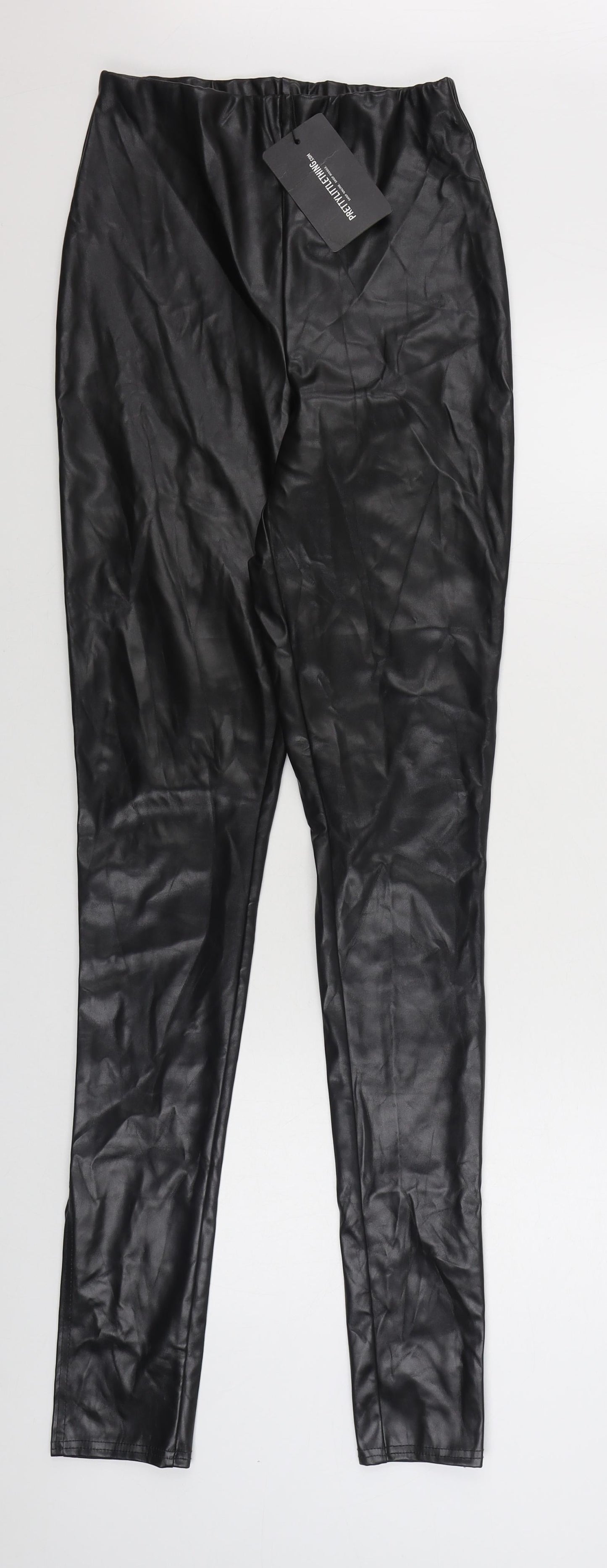 PRETTY LITTLE THING  Womens Black  Polyurethane Jegging Trousers Size 8 L35 in Regular