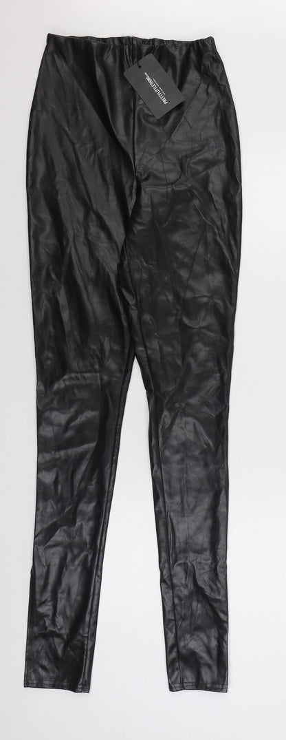 PRETTY LITTLE THING  Womens Black  Polyurethane Jegging Trousers Size 8 L35 in Regular