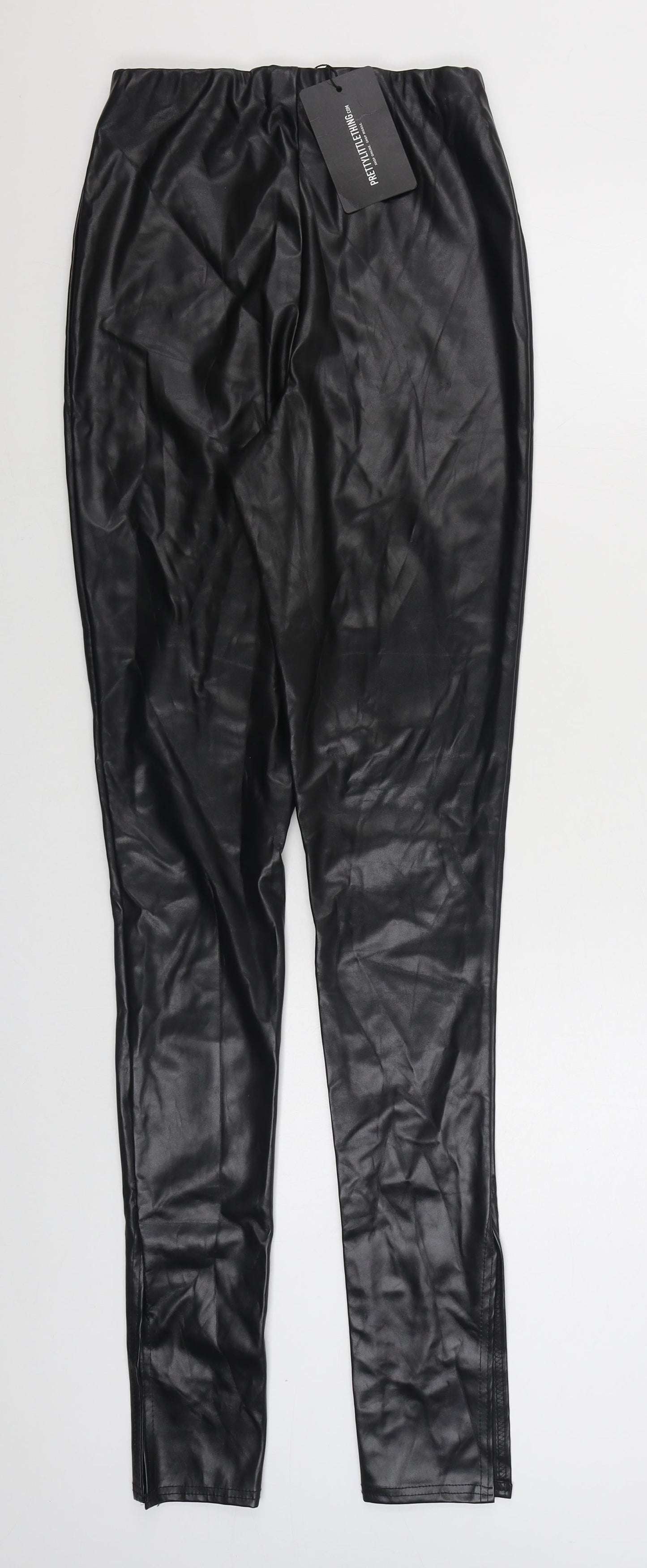 PRETTY LITTLE THING  Womens Black  Polyurethane Jegging Trousers Size 8 L35 in Regular