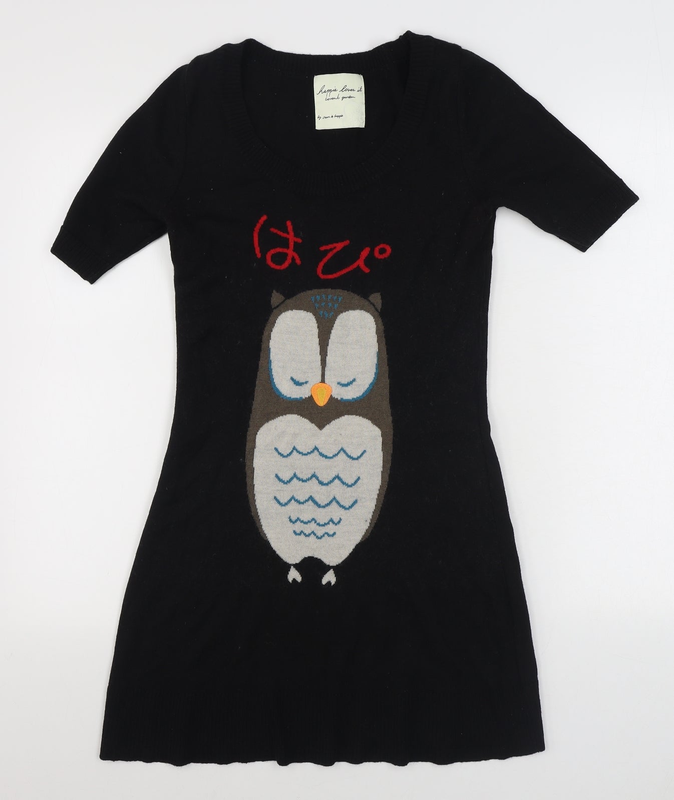 Happie Loves it Womens Black  Acrylic Jumper Dress  Size S  Scoop Neck Pullover
