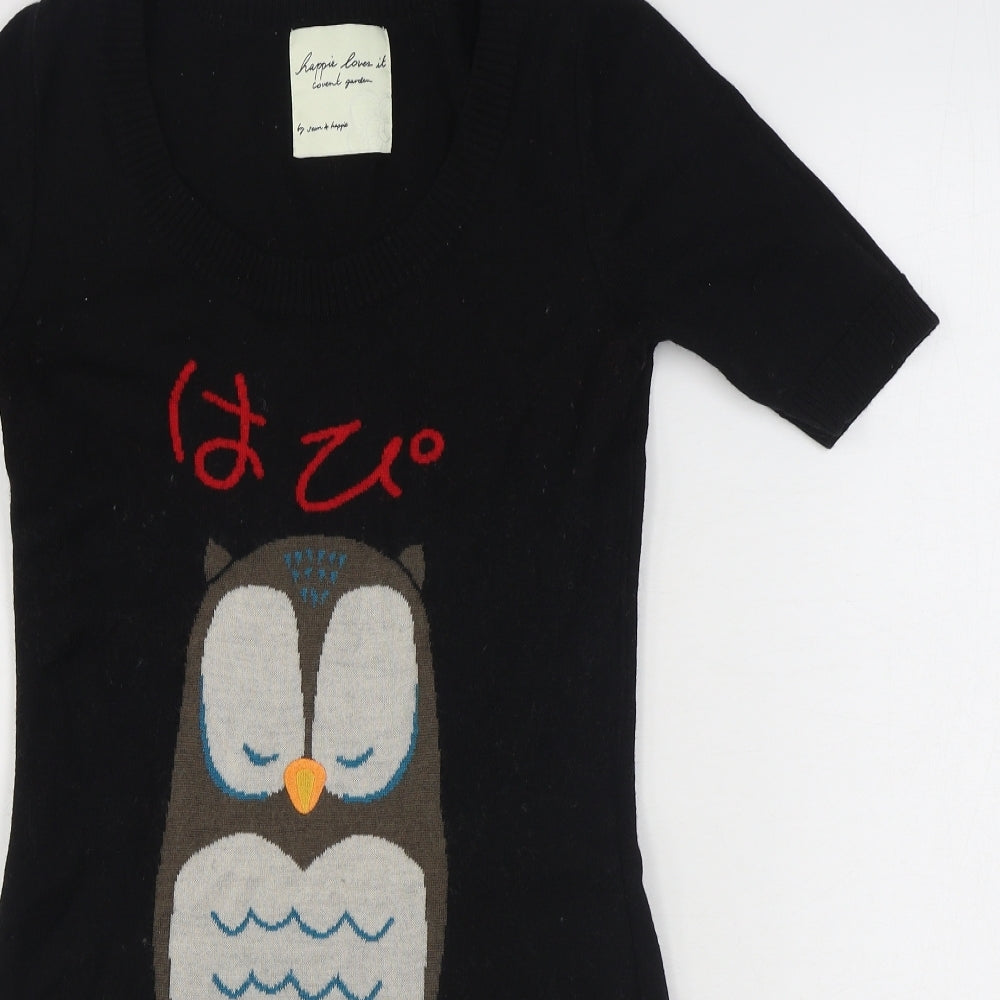 Happie Loves it Womens Black  Acrylic Jumper Dress  Size S  Scoop Neck Pullover