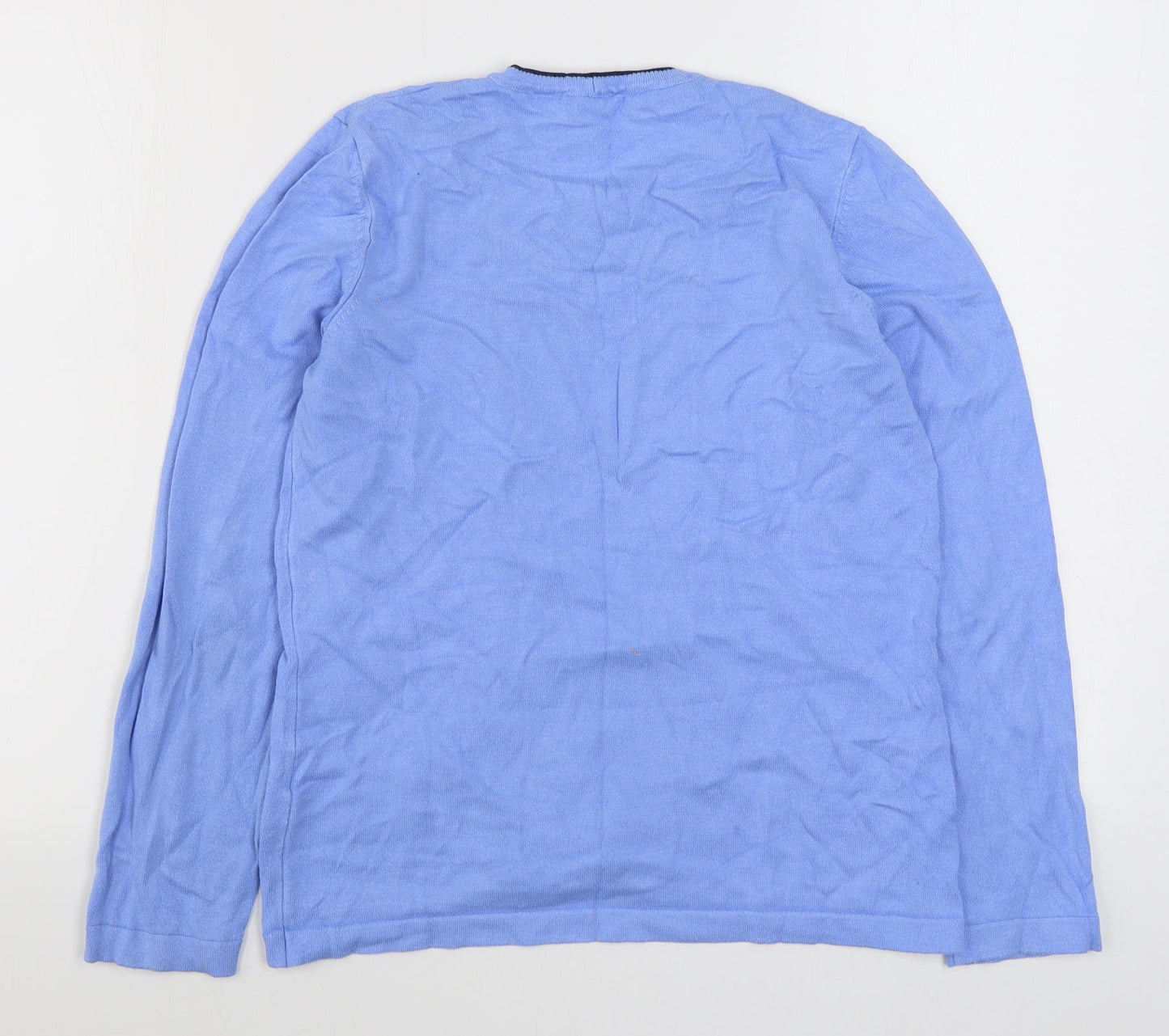 Rare Womens Blue Round Neck Striped Viscose Pullover Jumper Size 12