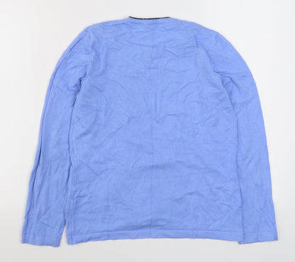Rare Womens Blue Round Neck Striped Viscose Pullover Jumper Size 12