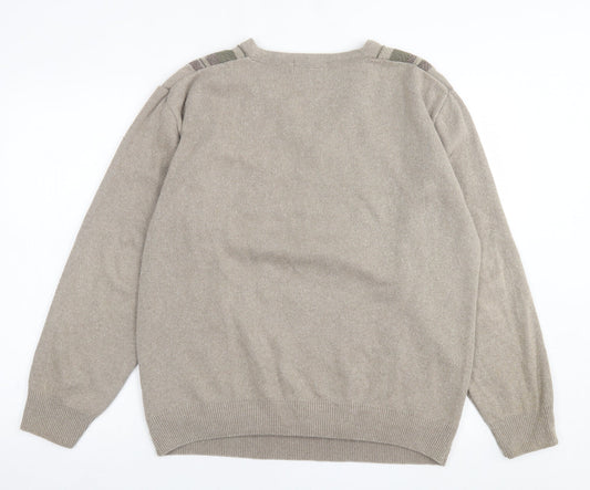 Greenwoods Mens Brown V-Neck Striped Cotton Pullover Jumper Size M