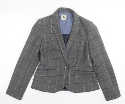 TU Womens Grey Plaid  Jacket Blazer Size 10  Button