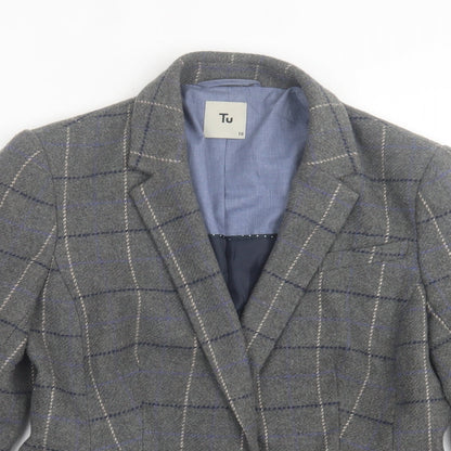 TU Womens Grey Plaid  Jacket Blazer Size 10  Button