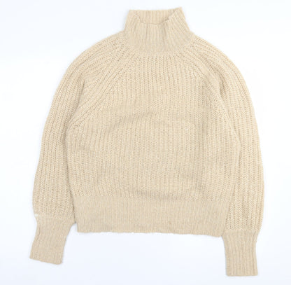 brave sould Womens Beige High Neck  Acrylic Pullover Jumper Size S