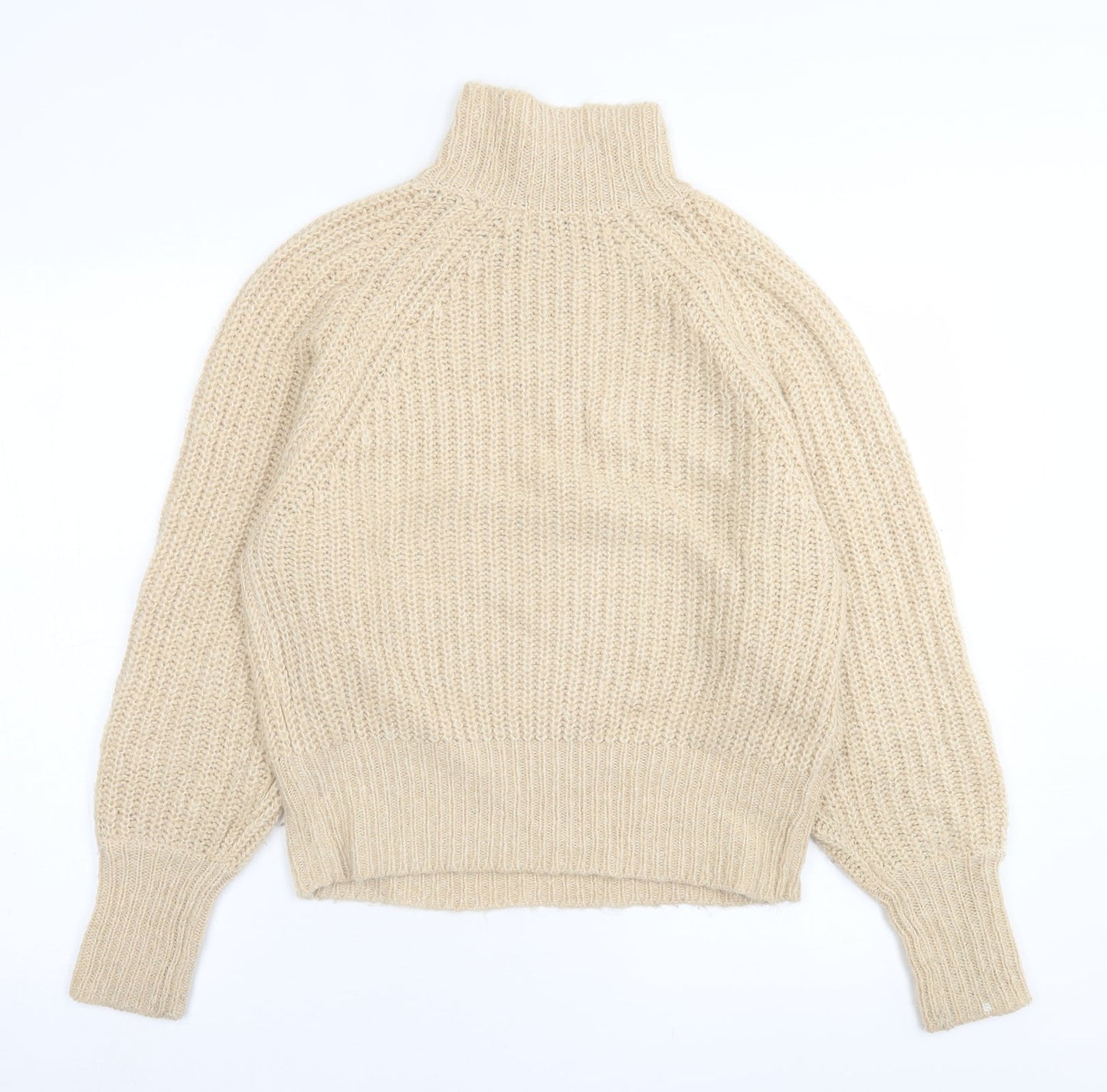 brave sould Womens Beige High Neck  Acrylic Pullover Jumper Size S