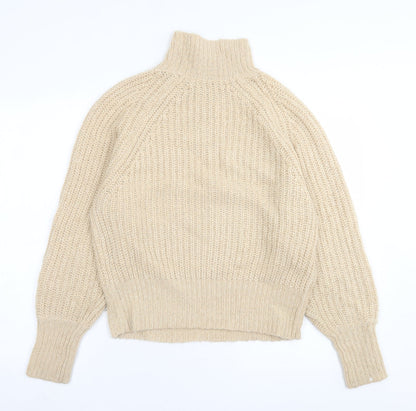 brave sould Womens Beige High Neck  Acrylic Pullover Jumper Size S
