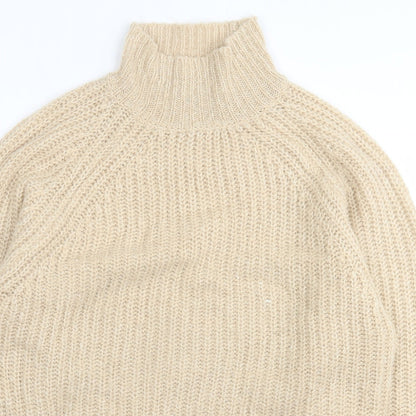 brave sould Womens Beige High Neck  Acrylic Pullover Jumper Size S