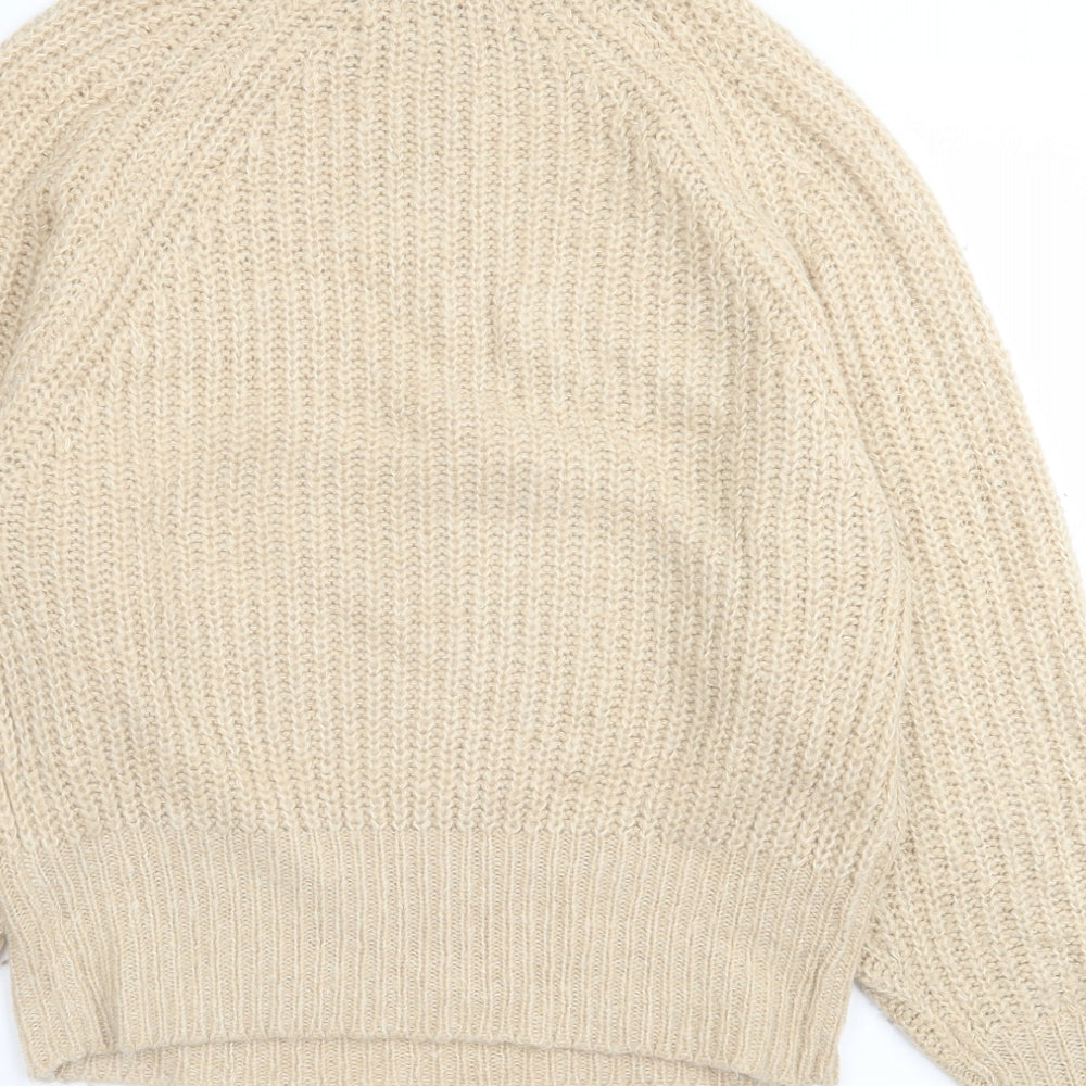 brave sould Womens Beige High Neck  Acrylic Pullover Jumper Size S