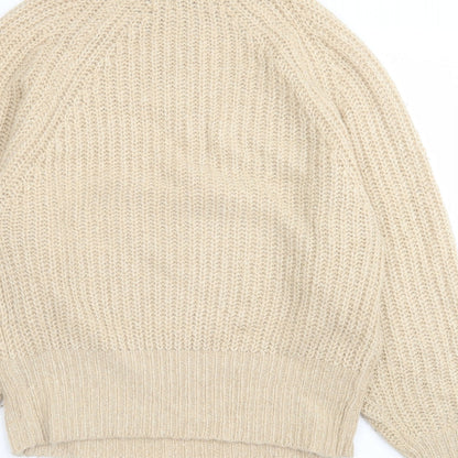 brave sould Womens Beige High Neck  Acrylic Pullover Jumper Size S