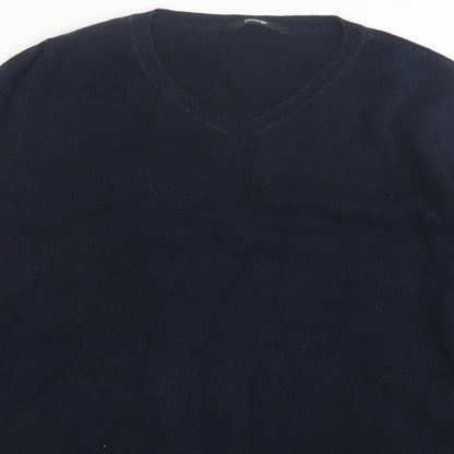 George Mens Blue V-Neck  Cotton Pullover Jumper Size M
