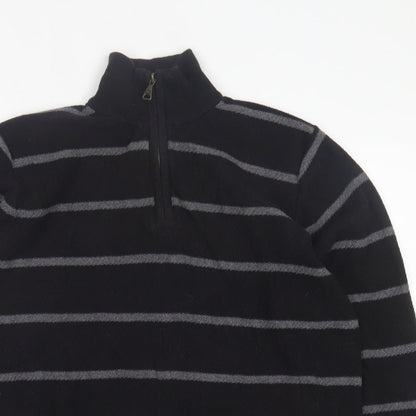 Blue Harbour Mens Black High Neck Striped Cotton Pullover Jumper Size M