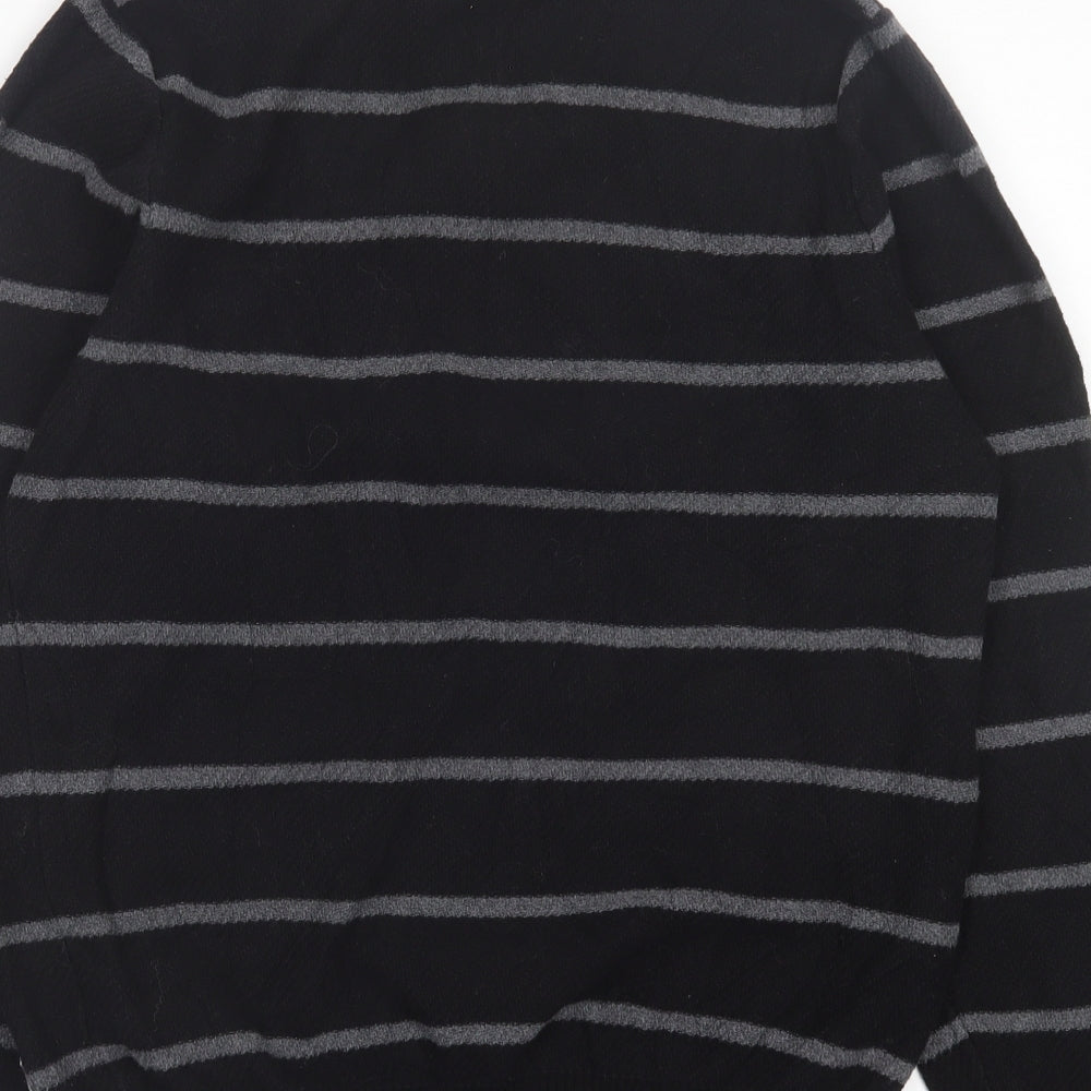 Blue Harbour Mens Black High Neck Striped Cotton Pullover Jumper Size M