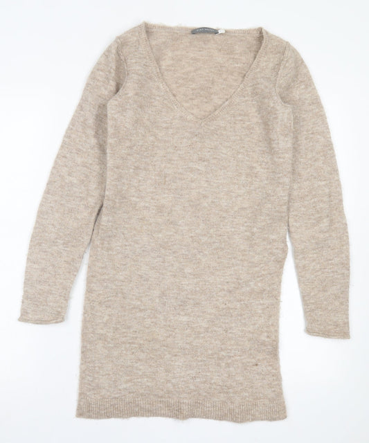 Mint Velvet Womens Brown  Nylon Jumper Dress  Size 8  V-Neck Pullover