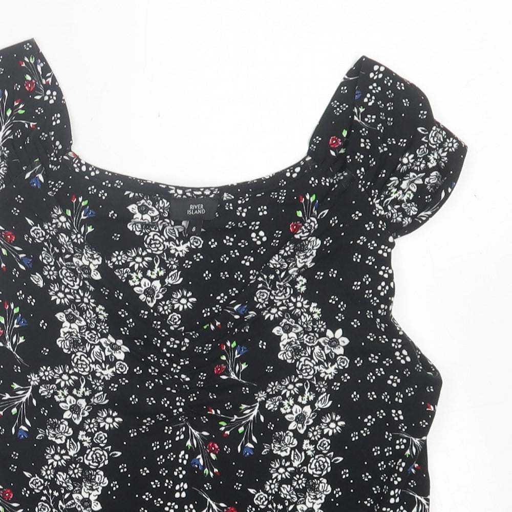 Womens UK Size 8 River Island Black Basic T-Shirt