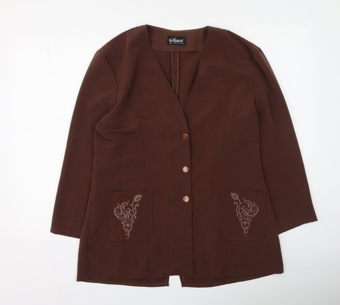 aygin Womens Brown V-Neck  Polyester Cardigan Jumper Size M