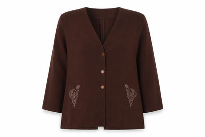 aygin Womens Brown V-Neck  Polyester Cardigan Jumper Size M