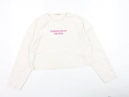Zara Womens Ivory  Polyester Pullover Sweatshirt Size S