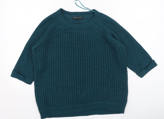 HEART & SOUL Womens Green Round Neck  Acrylic Pullover Jumper Size 12
