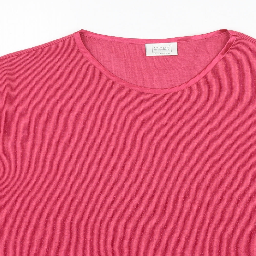 Primark Womens Pink  Polyester Basic T-Shirt Size 14 Round Neck