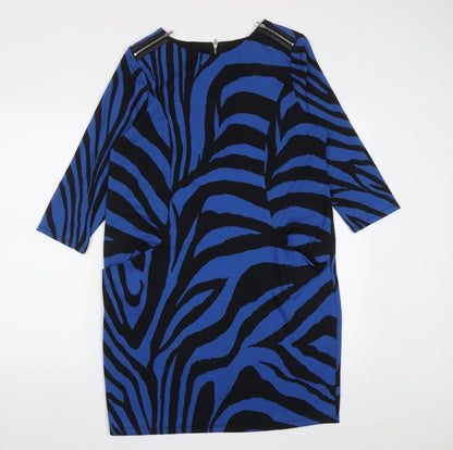 Wallis Womens Blue Geometric Polyester A-Line  Size 12  Round Neck Zip