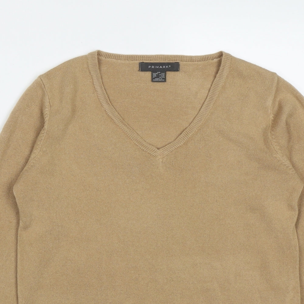Primark Womens Brown V-Neck  Acrylic Pullover Jumper Size XS