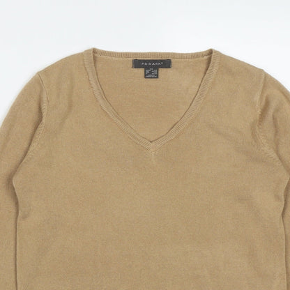 Primark Womens Brown V-Neck  Acrylic Pullover Jumper Size XS