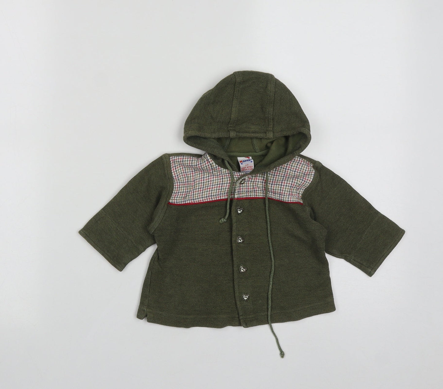 Kanz Girls Green Plaid Cotton Cardigan Jumper Size 6-9 Months  Button