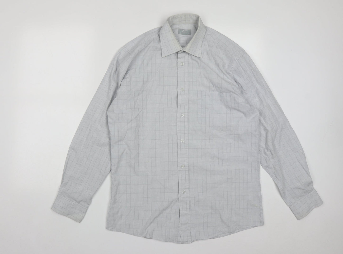 Mens UK Size 16 Dunnes Grey  Button-Up Long Sleeve Casual Shirt