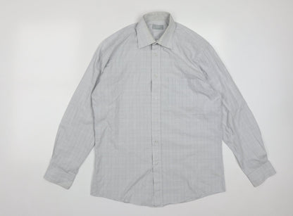Mens UK Size 16 Dunnes Grey  Button-Up Long Sleeve Casual Shirt