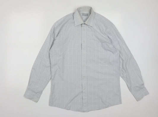 Mens UK Size 16 Dunnes Grey  Button-Up Long Sleeve Casual Shirt