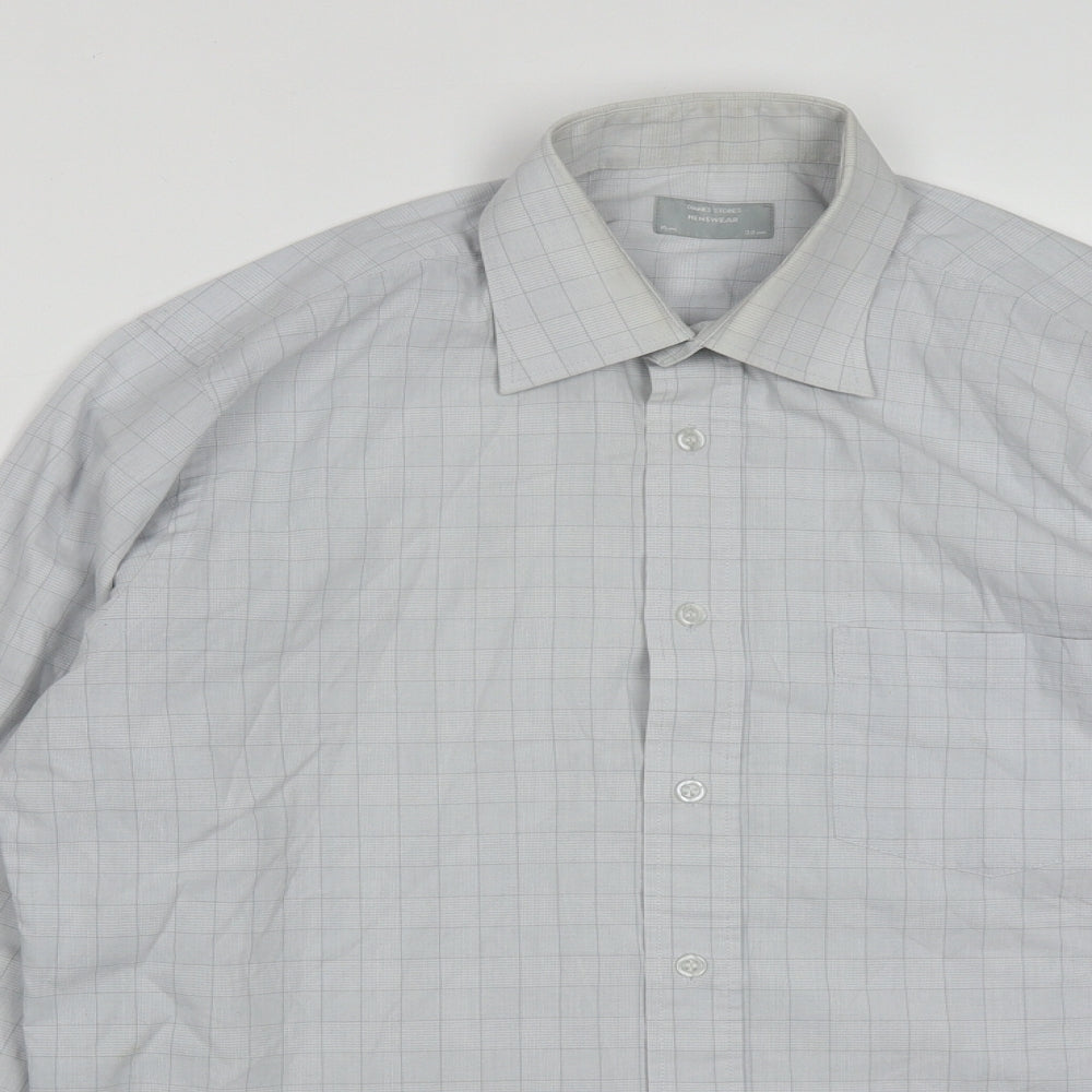Mens UK Size 16 Dunnes Grey  Button-Up Long Sleeve Casual Shirt