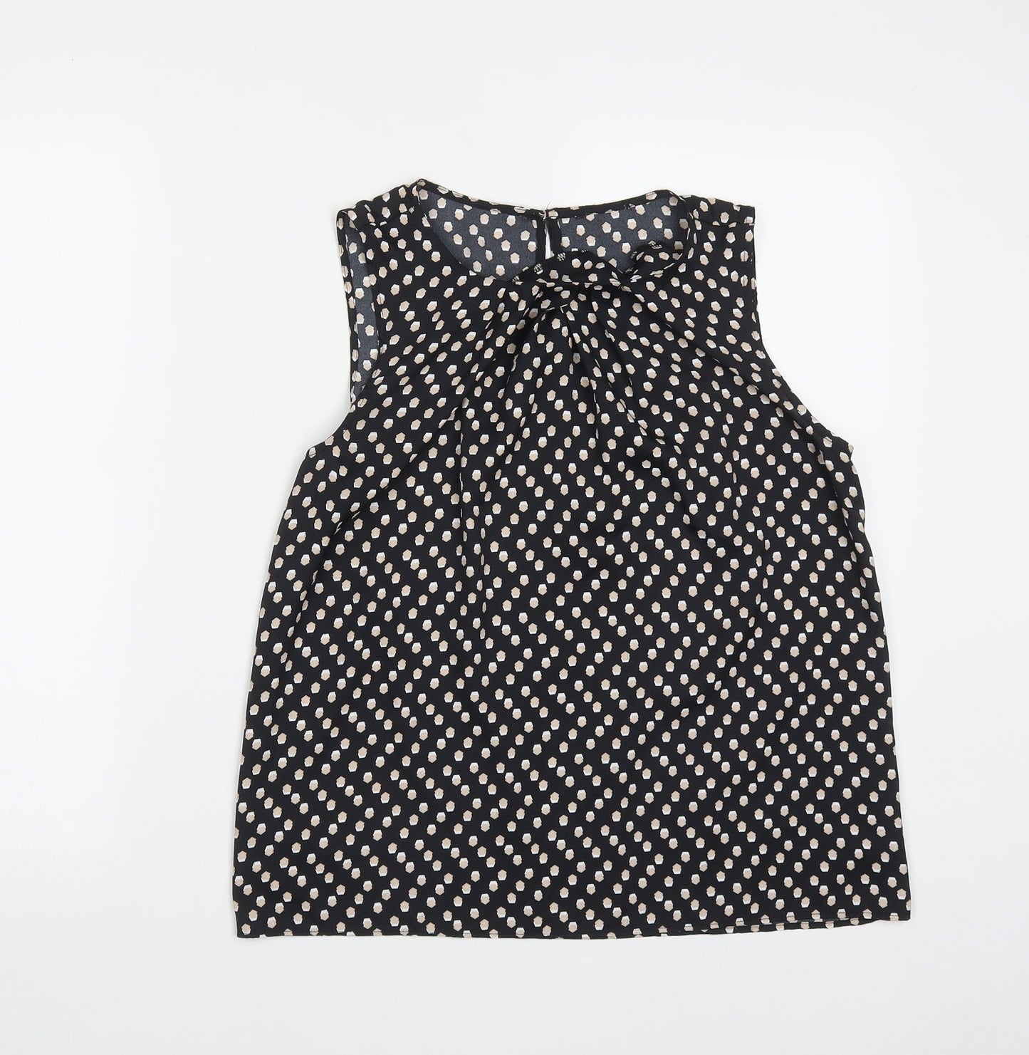 Fifth Avenue Womens Black Geometric Polyester Basic Tank Size 10 Round Neck