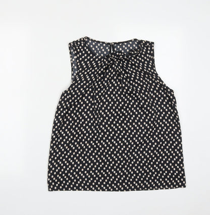 Fifth Avenue Womens Black Geometric Polyester Basic Tank Size 10 Round Neck