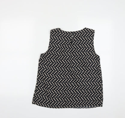 Fifth Avenue Womens Black Geometric Polyester Basic Tank Size 10 Round Neck